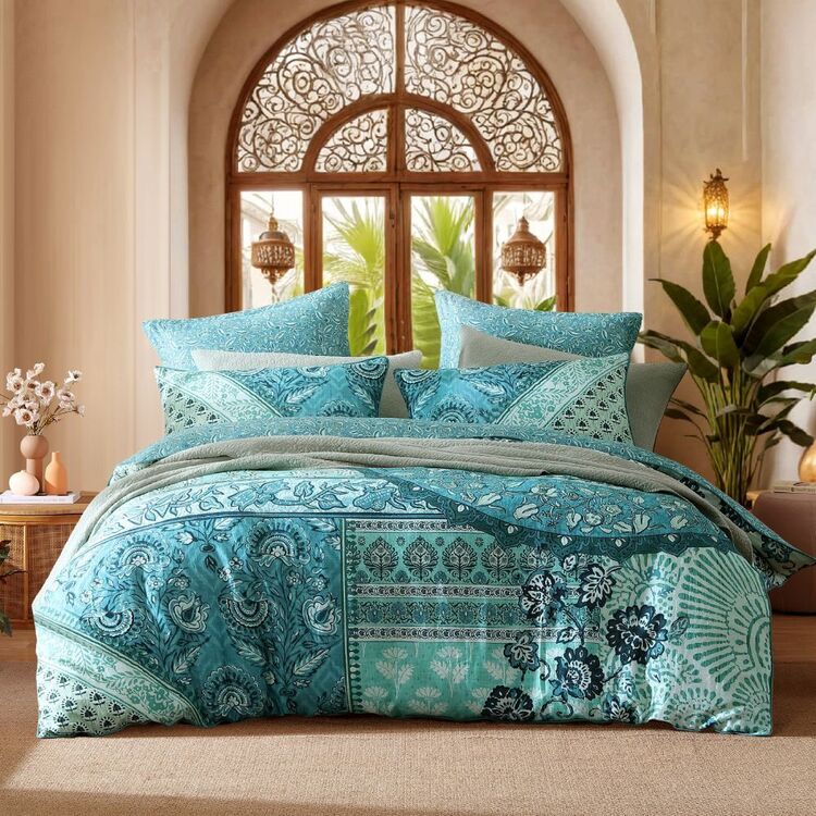 Bianca Kailua Quilt Cover Set – Teal Multi, 100% Cotton, 250 Thread Count, OEKO-TEX