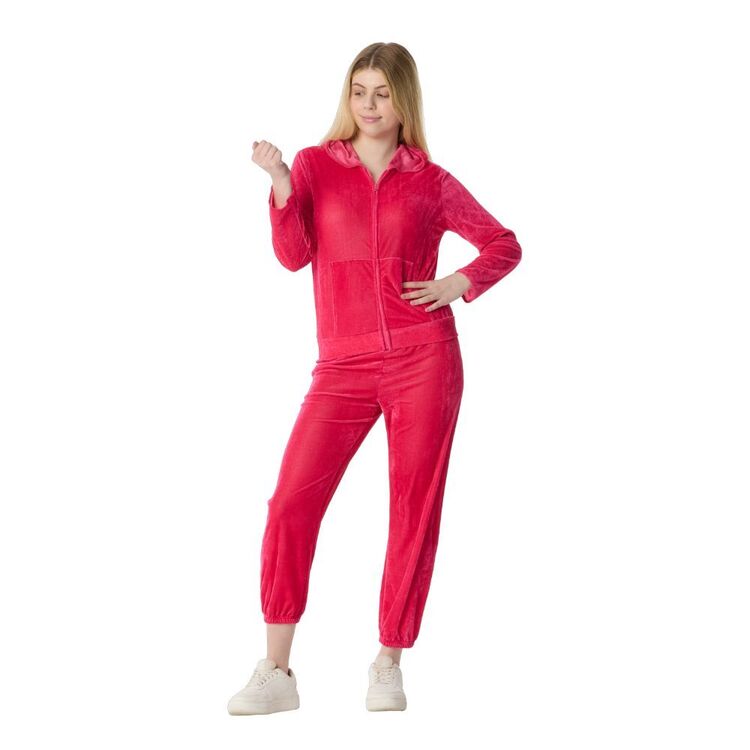 Spartys Socialite Velour Tracksuit Womens Costume Pink