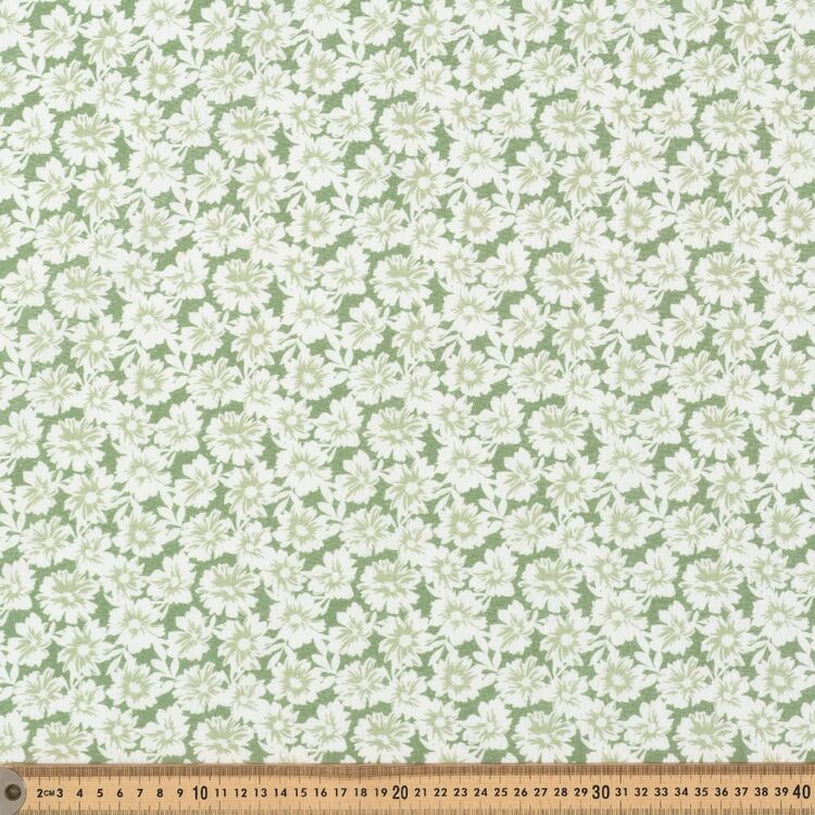 Ditsy Daisy Printed 112cm Cotton Slub Fabric Green | Spotlight Australia