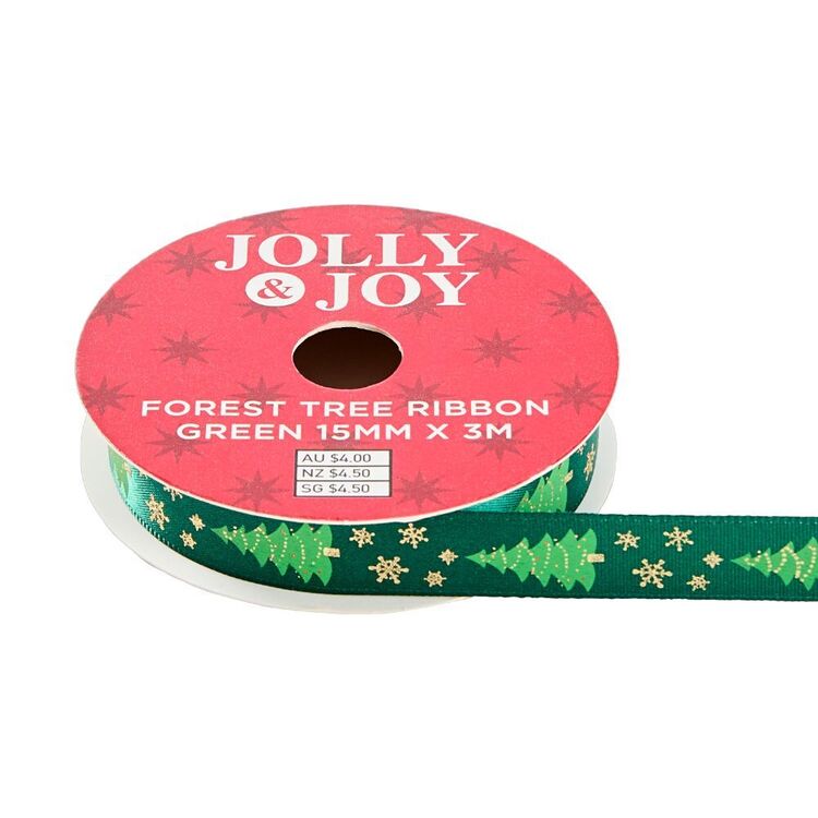Joy Ribbon Jolly & Joy Traditional Forest Tree Ribbon Green