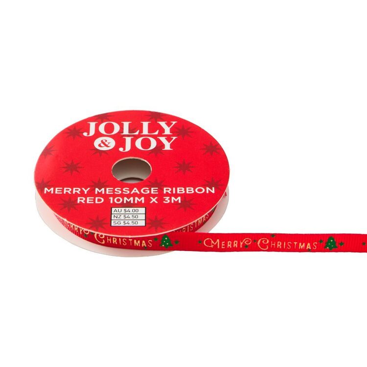 Joy Ribbon Jolly & Joy Merry Message Ribbon Red 10 mm x 3 m
