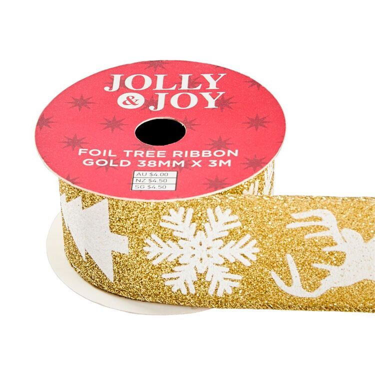 Joy Ribbon Jolly & Joy Foil Tree Ribbon Gold 38 mm x 3 m