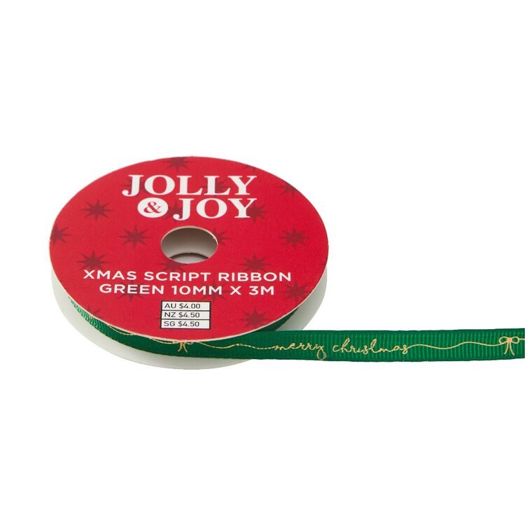 Jolly & Joy Xmas Script Ribbon Green