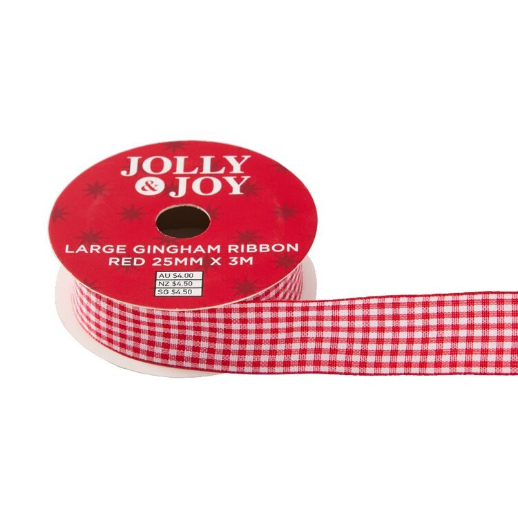Joy Ribbon Jolly & Joy Gingham Ribbon Red 25 mm x 3 m