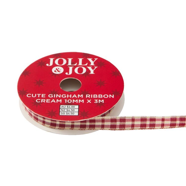 Joy Ribbon Jolly & Joy Cute Gingham Ribbon Cream 10 mm x 3 m
