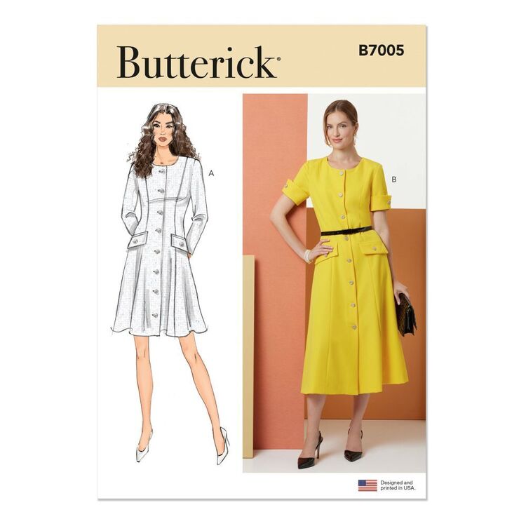 Butterick B7005 Misses' and Miss Petite Button Front Dress with Sleeve ...