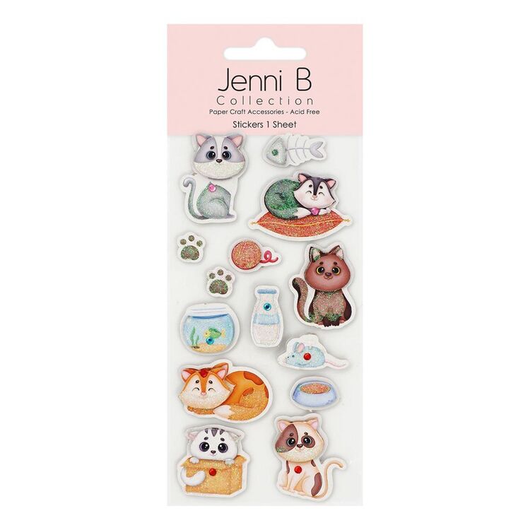 Little Kitty Sticker Jenni B Kitty Sparkle Stickers 14 Pack Multicoloured | Spotlight Australia