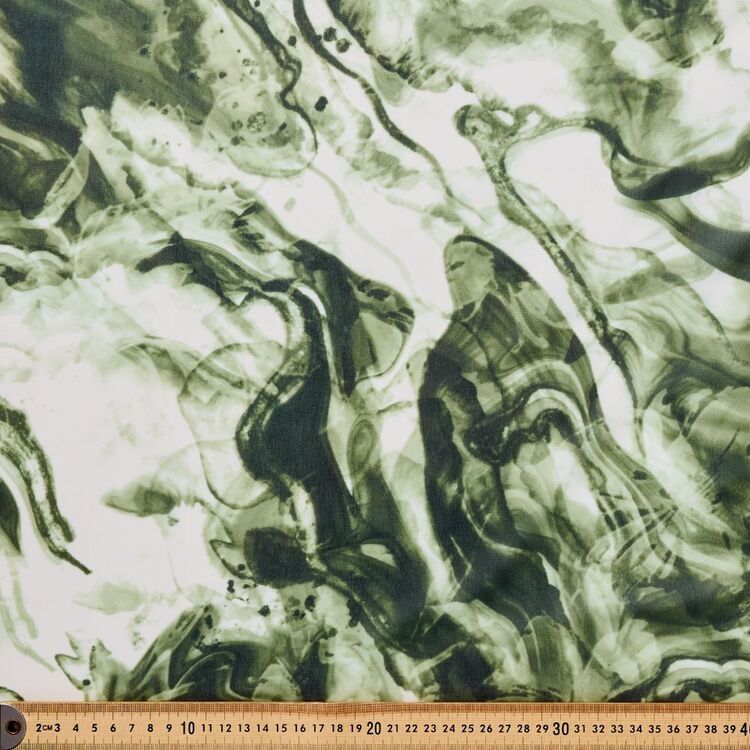 Printed 142cm Marble Mist Georgette Fabric Moss | Spotlight Australia