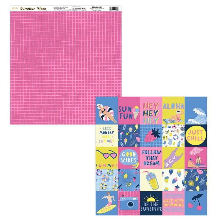 Ribtex Summer Vibes Hot Pink Grid and Blocks of Pattern Loose Paper ...
