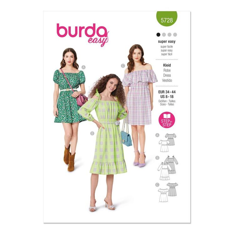 Burda 5728 Women's Loose Fitting Dress Robe Pattern White Burda 5728 Women's Loose Fitting Dress Robe Pattern White
