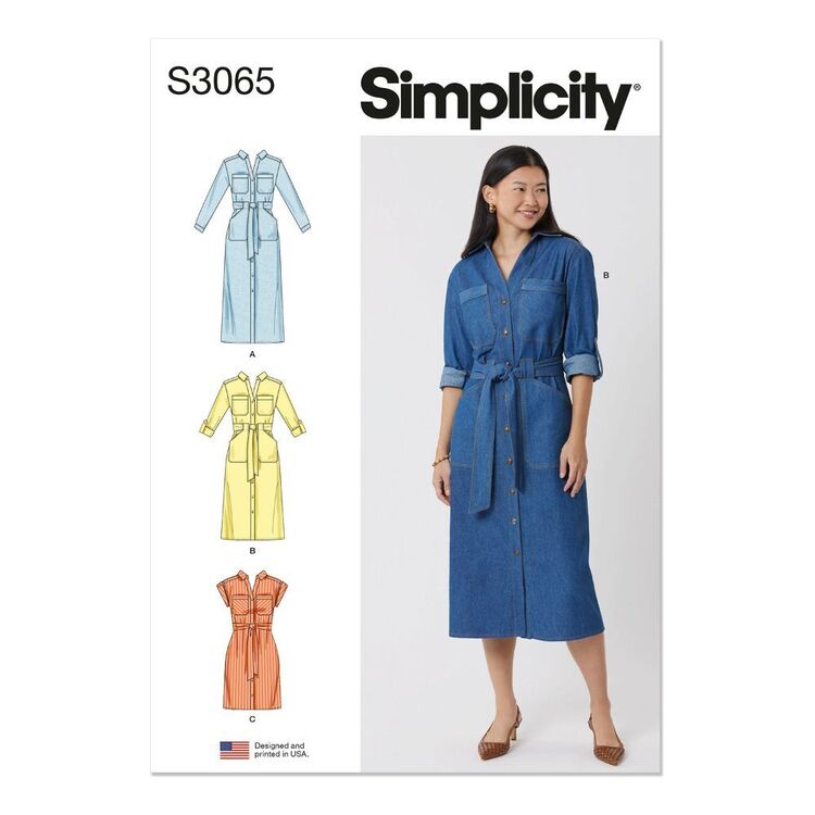 Simplicity S3065 A-Line Dresses with Tie Belt Pattern White 10 - 18 (Paper)