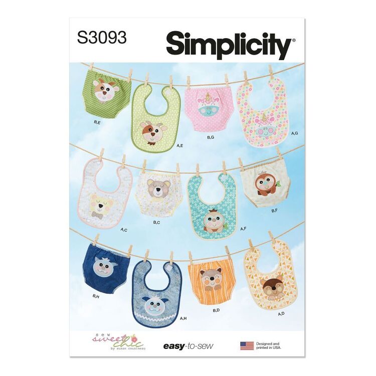 Simplicity S3093 Babies' Bibs & Diaper Cover Pattern White
