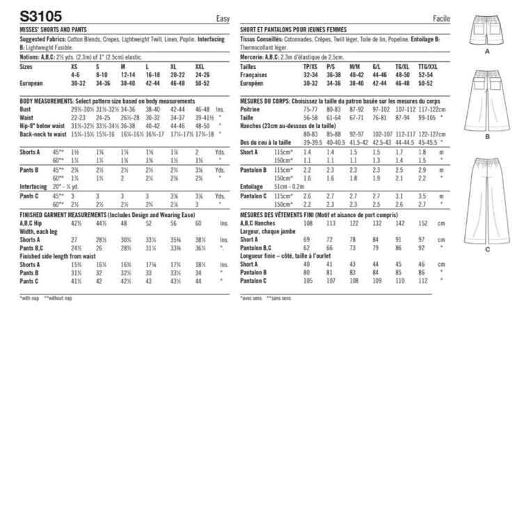 Simplicity S3105 Misses' Shorts & Pants Pattern White