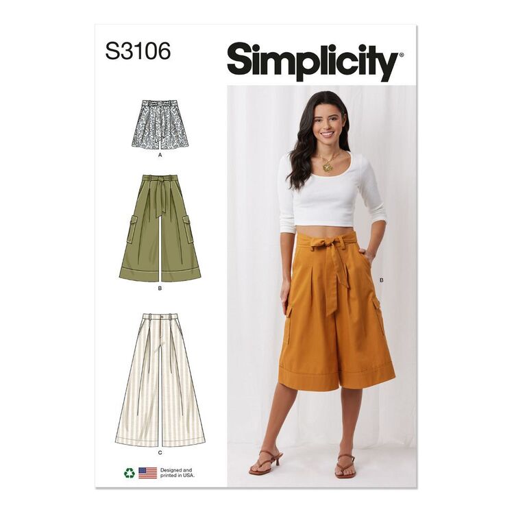 Simplicity S3106 Misses' Shorts & Pants with Tie Belt Pattern White 16 ...