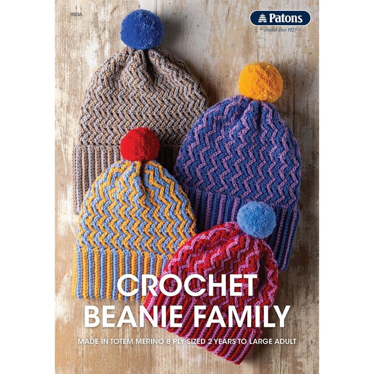 Patons Leaflet Crochet Beanie Family Pattern Book Multicoloured