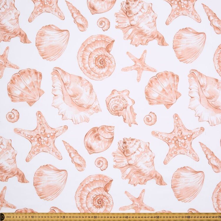 Shell Print Cloth Texture Printed Textured Cotton Shirred Seashells Fabric White | Spotlight ...