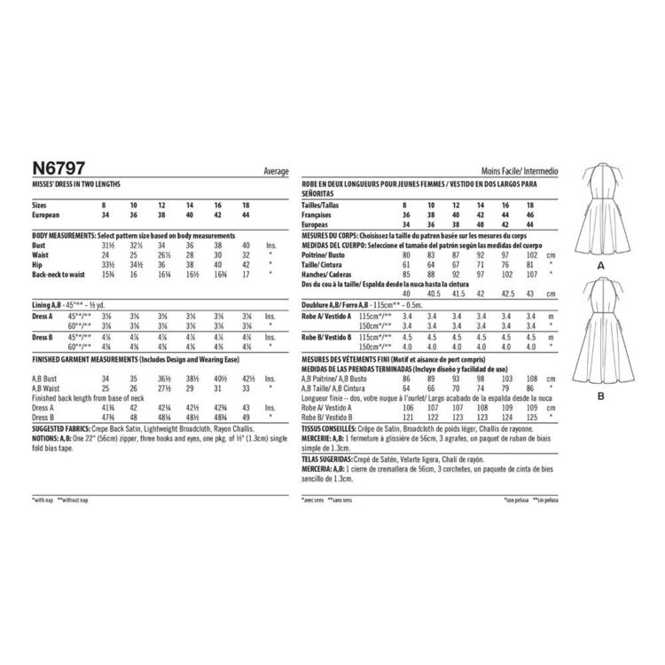Pattern N6717 Tutorial New Look N6797 Misses' Dress in Two Lengths Sewing Pattern White