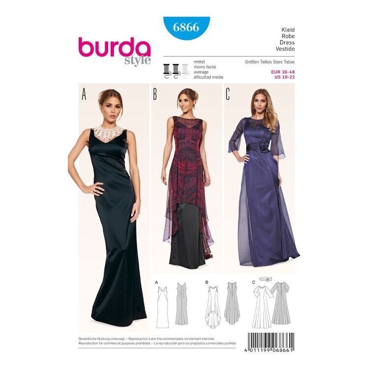 Burda 6866 Evening Bridal Dress Pattern White - Main Image