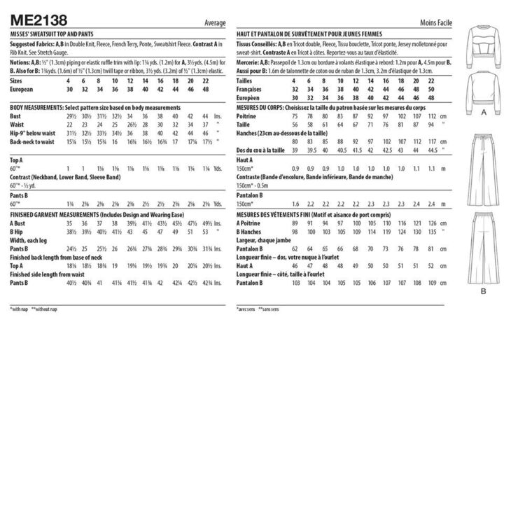 Ytk Patterns Know Me ME2138 Misses' Sweatsuit & Pants Pattern White | Spotlight ...
