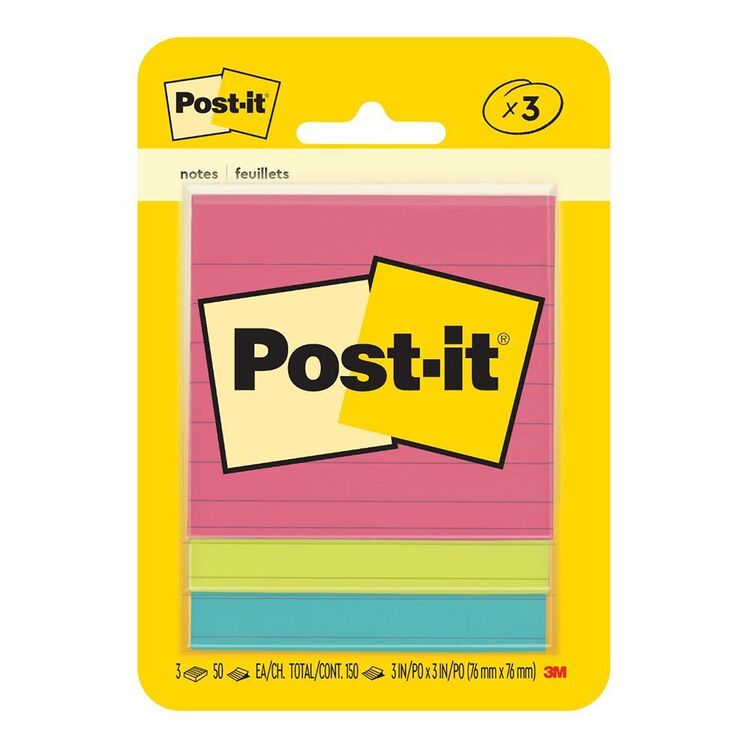 Post It Notes Large Ruled 3M Post-it Ruled Notes 3 Pack Multicoloured 76 x 76 mm