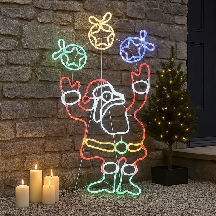 Lexi Lighting Juggling Santa Animated Rope Light Silhouette Multicoloured
