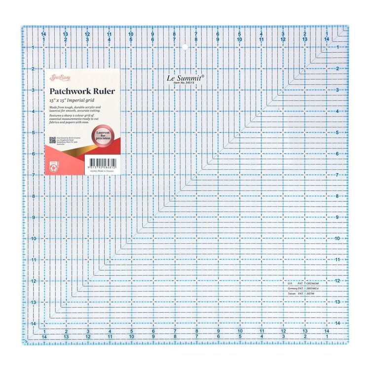 Grid Making Ruler Sew Easy 15 x 15in Imperial Grid Patchwork Ruler Clear | Spotlight ...
