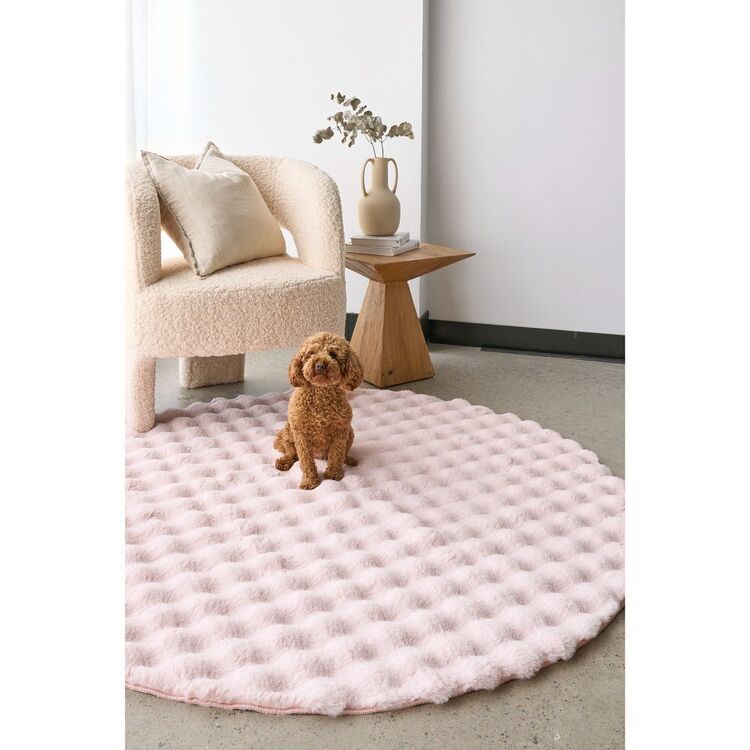 Rug Culture Bubble Machine Washable Round Rug Pink 150 x 150 cm