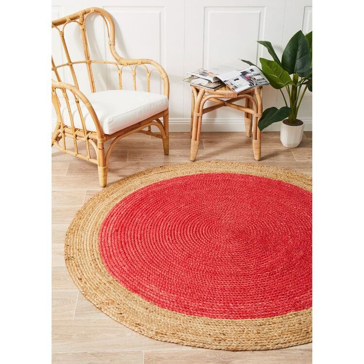 120 Reed Rugs Rug Culture Atrium Polo Jute Round Rug Red | Spotlight Australia