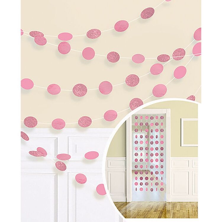 Glitter Round String Decorations Pink