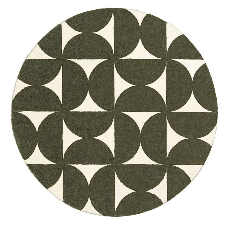 Loopsie Geometric Washable Round Rug Green