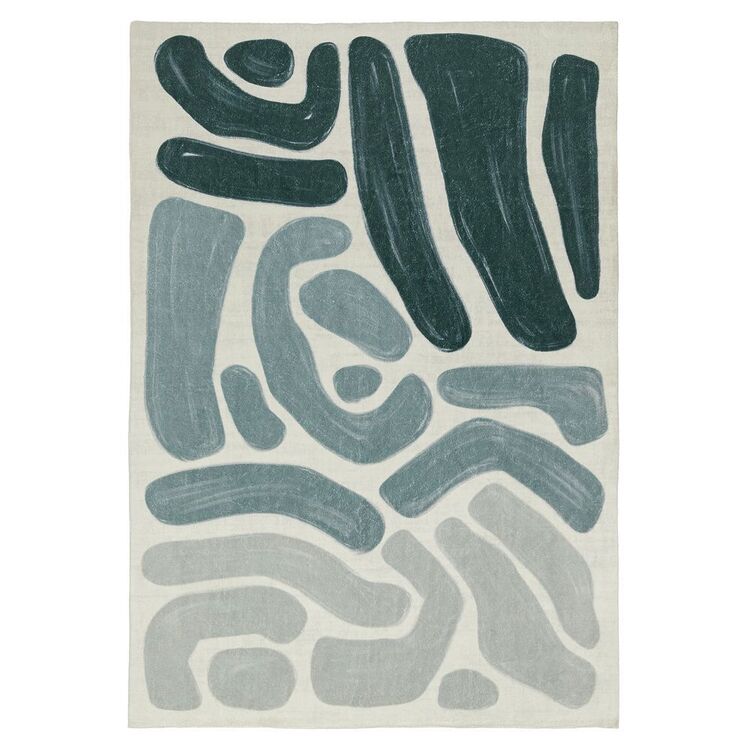 Loopsie Faroe Abstract Washable Rug Blue