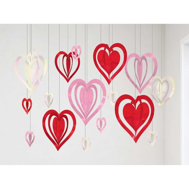 Hearts 3D Hanging String Decorations Multicoloured