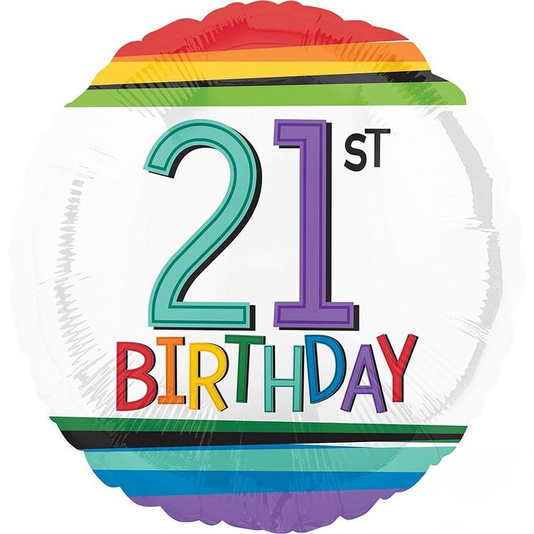 Rainbow Number 21 Rainbow 21st Birthday Round Foil Balloon Multicoloured