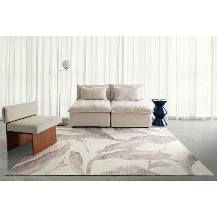 Shadow Botanical Rugs Loopsie Bainbridge Leaf Shadow Indoor/Outdoor Washable Rug Cream ...