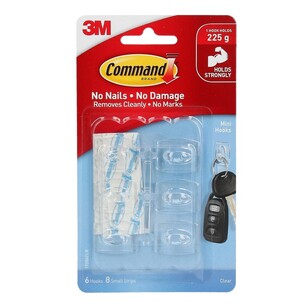 3M Command Mini Clear Hook 6 Pack Clear Mini