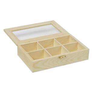 Crafters Choice Divided Timber Box With Window Natural 20 x 12 x 4 cm