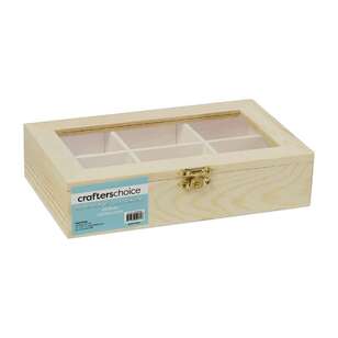 Crafters Choice Divided Timber Box With Window Natural 20 x 12 x 4 cm