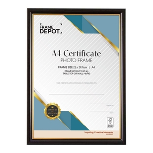 Frame Depot A4 Certificate Frame Black & Gold A4