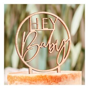 Ginger Ray Botanical Baby Wooden Hey Baby Cake Topper Natural