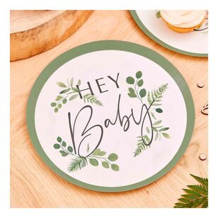 Ginger Ray Botanical Baby Hey Baby Paper Plates 8 Pack White & Green