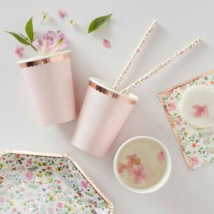 Ginger Ray Ditsy Floral Paper Cups 8 Pack Pink & Rose Gold