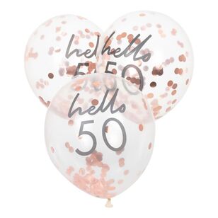 Ginger Ray Mix It Up 50th Confetti Balloons 5 Pack Rose Gold & Clear