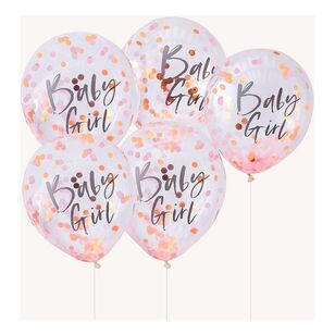 Ginger Ray Baby Girl Twinkle Confetti Balloons 5 Pack Pink & Clear