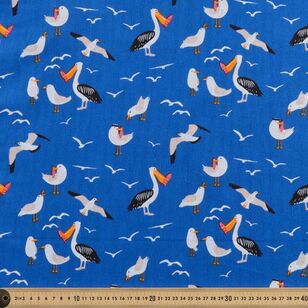 Seagulls 120 cm Multipurpose Cotton Fabric Blue 120 cm