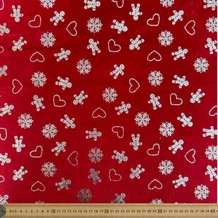 Lazer Foil Gingerbread Man 145 cm Suede Fabric Red & Silver