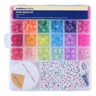 Crafters Choice Pony Bead Kit With Elastic & Alphabet Letters Multicoloured