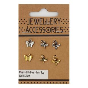 Ribtex Jewellery Accessories Gold & Silver Butterfly & Bee Charms 6 Pieces Multicoloured
