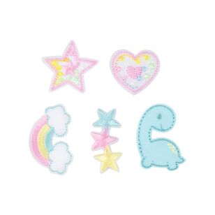 Make It Stars, Heart, Rainbow and Dinosaur Iron On Motif Pack Multicoloured