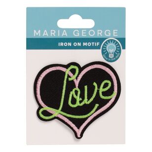 Maria George Glow in the Dark Love Heart Iron On Motif Black