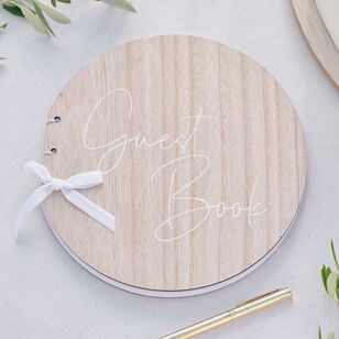 Ginger Ray Sage Wedding Round Wooden Guest Book Multicoloured